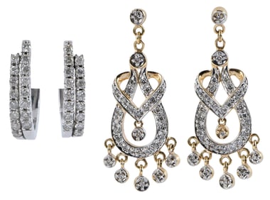 Two Pairs Diamond and Gold Fashion Earrings