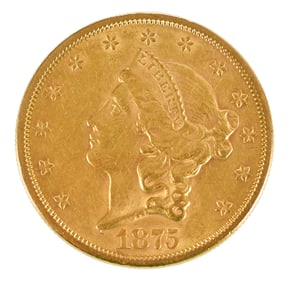 1875-S $20 Liberty Head Double Eagle Gold Coin