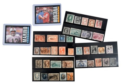 Postage Stamp Group with Other Assorted Objects