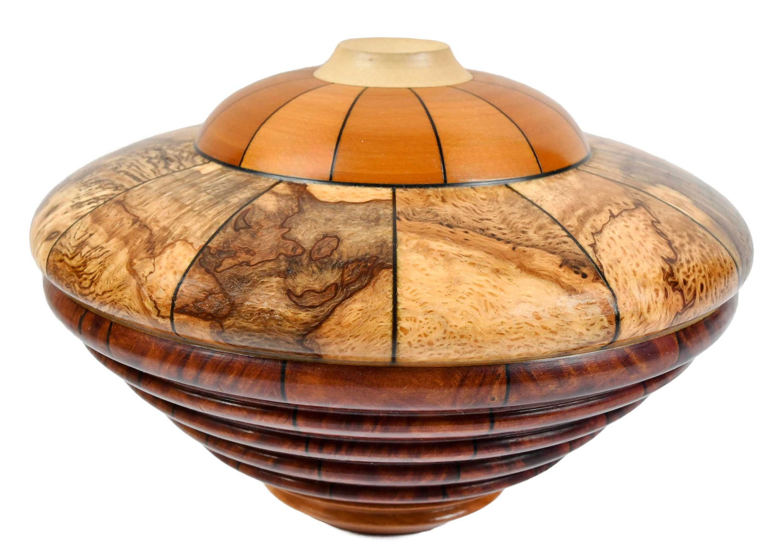 John Dickinson, Turned Wood Vessel: (American, 20th century) signed and dated on base "John Dickinson + 2000", turned burlwood, 4-3/4 x 6-1/2 in. diameter Provenance: Private Collection, Asheville, North Carolina