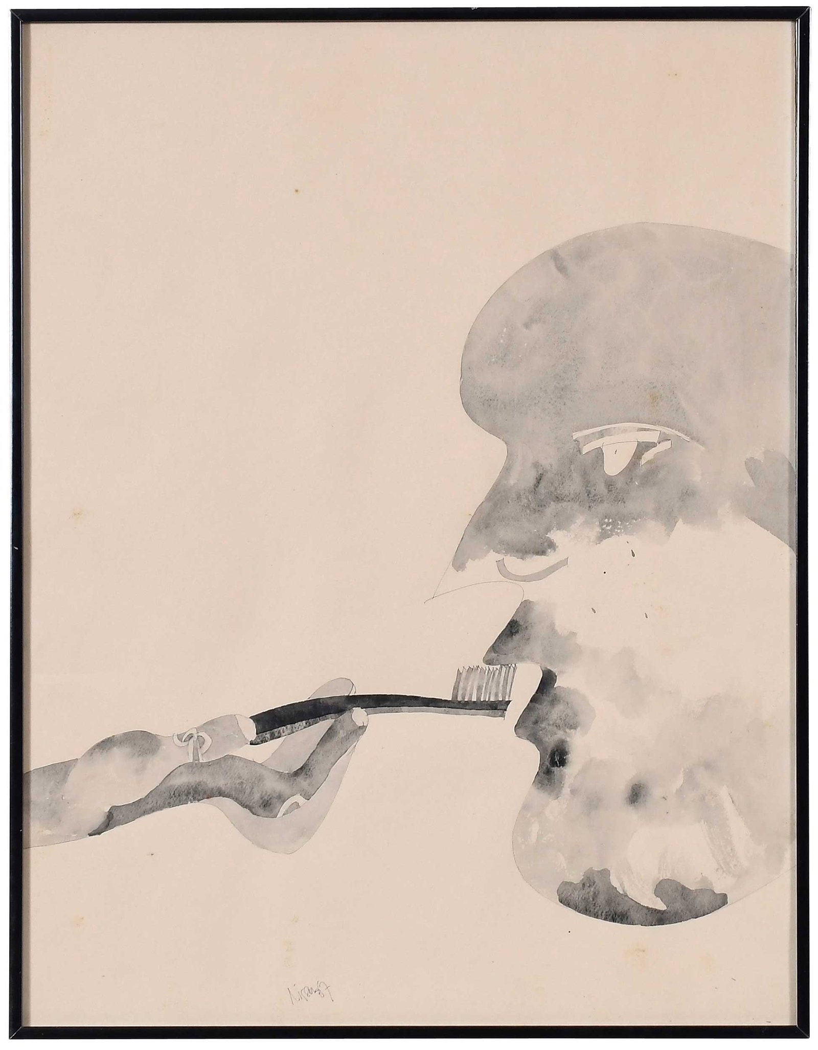 Brian Nissen, Abstract Ink Wash: (New York/Mexico/British, born 1939) Ritual, 1967, signed in ink lower center "Nissen 67", gallery label verso inscribed "Nissen/Ritual/1967", ink wash on wove paper, sheet 25-1/2 x 19-1/2 in.; black 