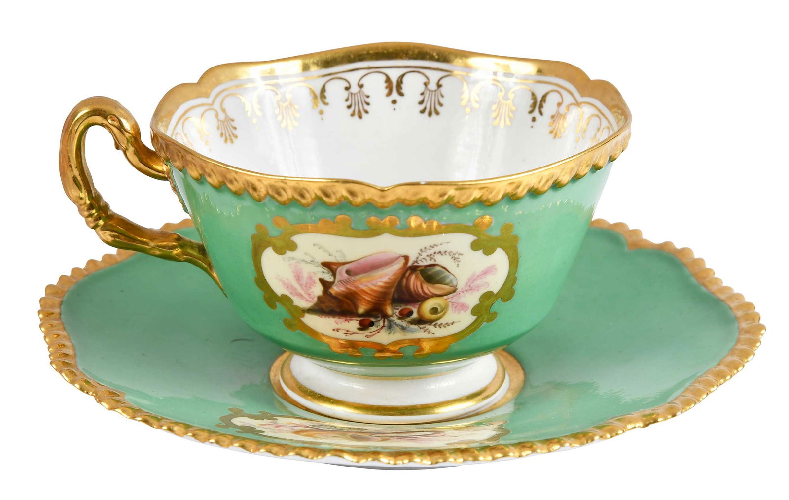 Flight, Barr & Barr Green and Gilt Porcelain Teacup and Saucer (1 of 12)