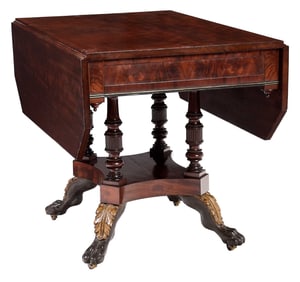 Very Fine and Rare Classical Carved, Inlaid, Parcel Gilt, and Vert Antique Mahogany Pembroke Table