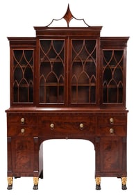 Important Classical Carved, Figured, and Parcel Gilt Mahogany Breakfront