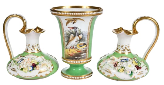 Pair of Derby Porcelain Ewers and Spode Vase