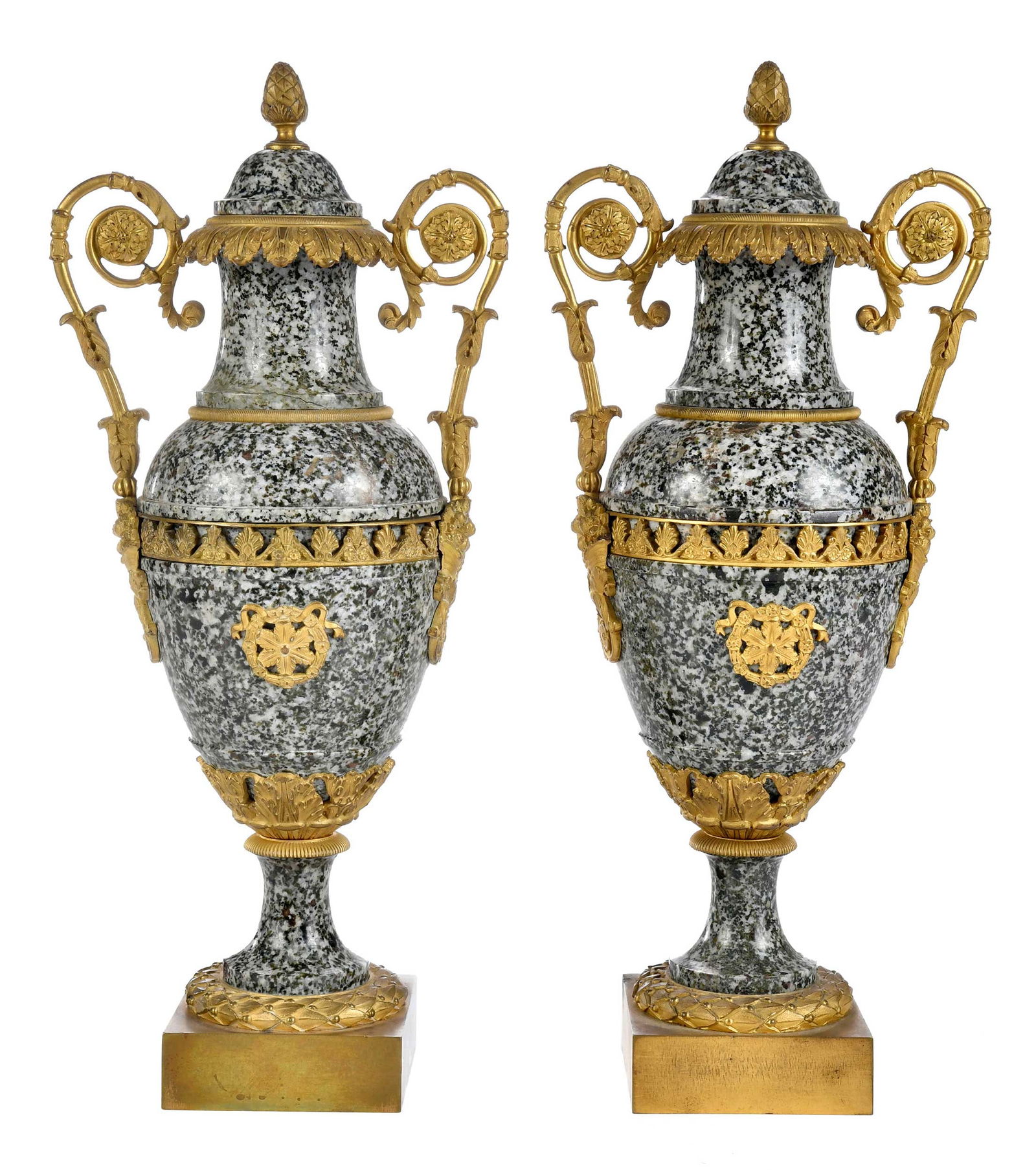 Pair of French Empire Style Gilt Bronze and Granite Urns (1 of 6)