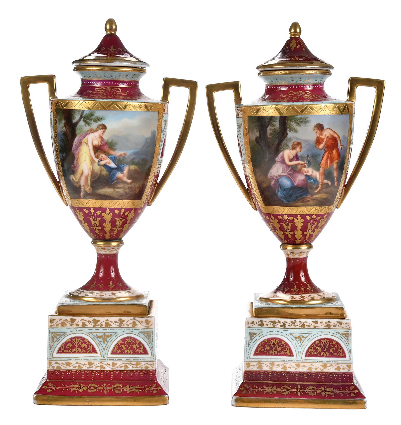 Pair of Hand Painted Royal Vienna Covered Urns (1 of 10)