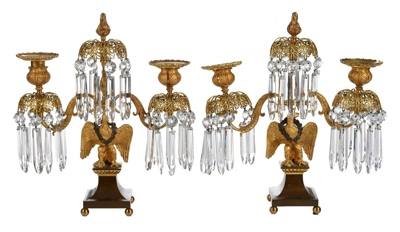 Pair of Fine Regency Gilt Bronze and Glass Candelabra (1 of 9)