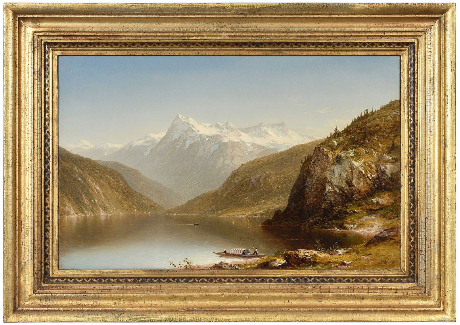 John William Casilear: (American, 1811-1893) Mountain Lake, 1861, signed and dated lower right "JWC '61", oil on canvas, 19 x 30 in.; period carved gilt wood frame, 27-1/2 x 38-1/4 in. Provenance: Sotheby's, New York, NY, O