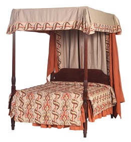 Classical Carved, Inlaid and Figured Mahogany and Birchwood Bedstead