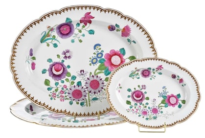 Three Barr, Flight & Barr Chinoiserie Enameled Porcelain Platters