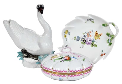 Three Continental Porcelain Table Objects