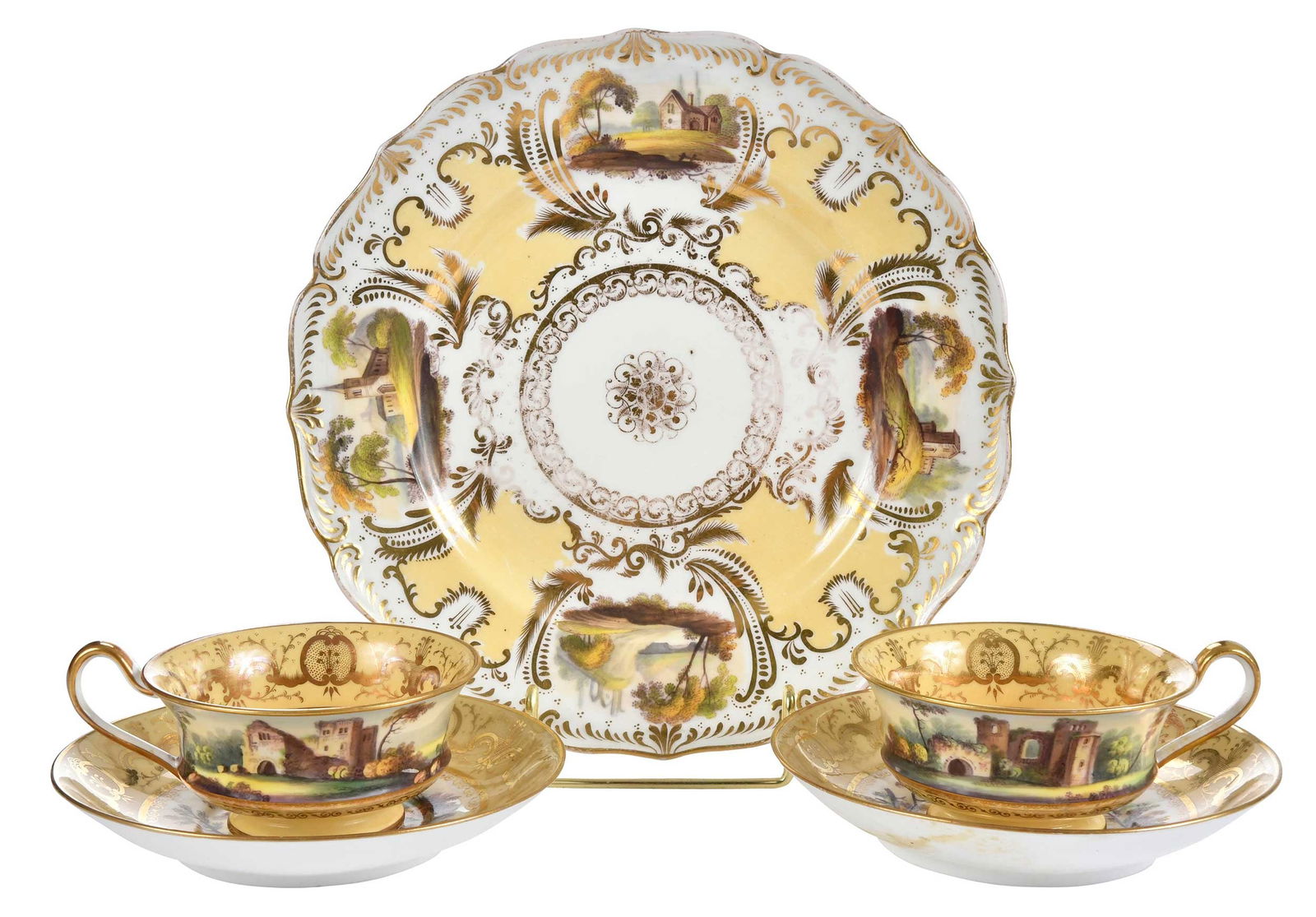 Pair of Porcelain Cups and Saucers, with Ridgway Porcelain Plate (1 of 9)