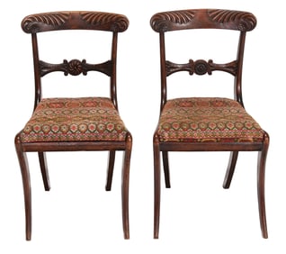 Pair of Regency Carved Mahogany Klismos Side Chairs