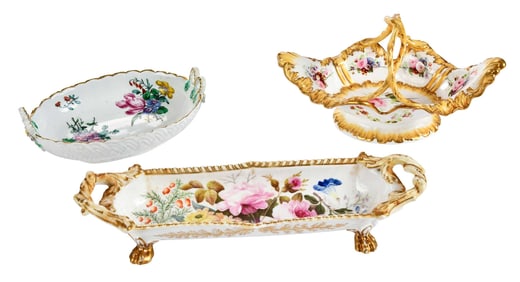 Three English Porcelain Table Objects, Chamberlain, Bow, and Daniel