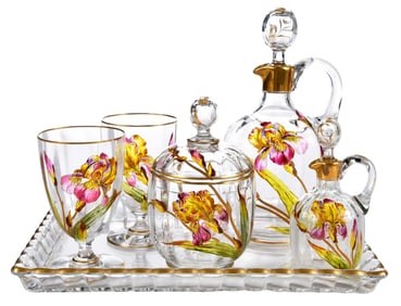 Six Piece Baccarat Iris Glass Vanity Set
