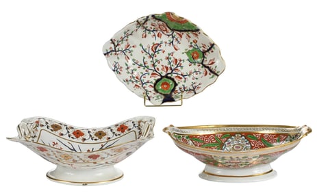 Three English Porcelain Footed Bowls, Two Royal Crown Derby