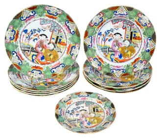 Ten Pieces of Mason's Ironstone Green Mandarin Serviceware