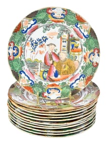 12 Mason's Ironstone Green Mandarin Dinner Plates