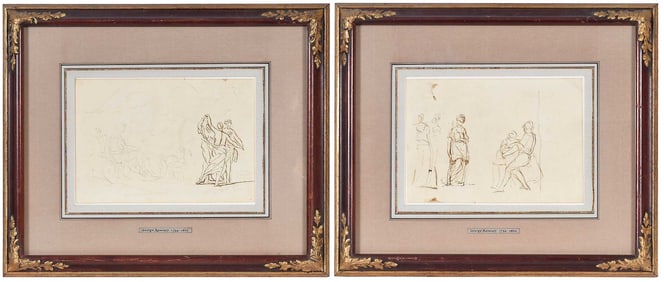George Romney, A Pair of Double Sided Ink Sketches