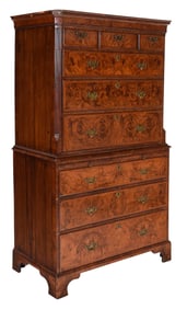 Early Georgian Bookmatched Figured Walnut Chest on Chest