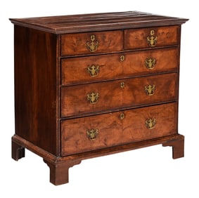 Early Georgian Book Matched Figured Walnut Chest of Drawers
