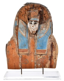Egyptian Polychromed Wood and Cartonnage Sarcophagus Fragment