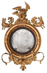 Classical Carved and Gilt Convex Mirror with Mythical Creatures