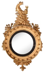 Classical Carved and Gilt Wood Seahorse Figural Convex Mirror