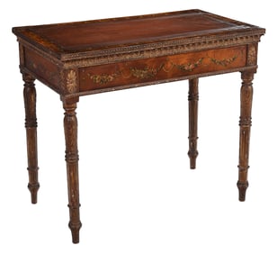 Italian Neoclassical Carved, Painted, and Leather Inset Writing Table