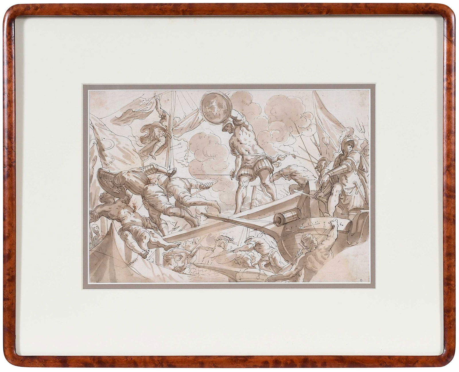 Northern Italian-Venetian School Drawing, Maritime Battle Scene (1 of 7)
