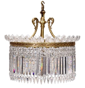 Baccarat Attributed Crinoline Gilt Bronze and Crystal Nine Light Chandelier