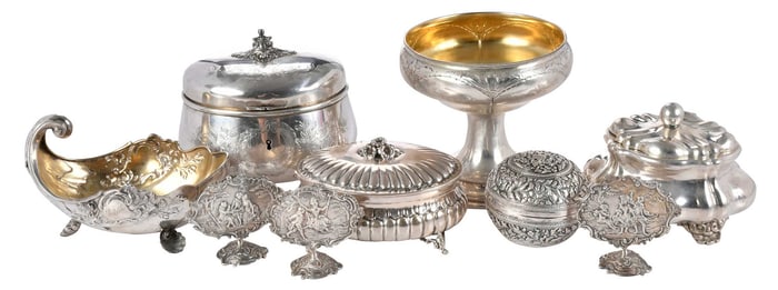 Nine Continental Silver Table Items