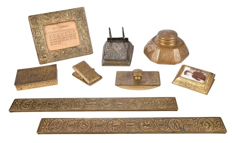 Tiffany Studios Zodiac Bronze Eight Piece Desk Set