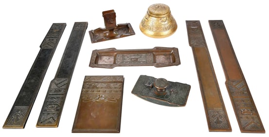 Tiffany Studios American Indian Bronze Seven Piece Desk Set