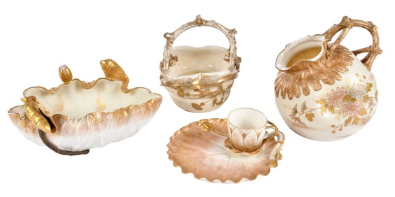 Five Aesthetic Movement Porcelain Table Objects
