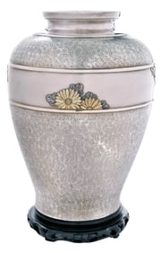 Japanese Silver and Mixed Metal Vase, Miyamoto Kinsei, Wooden base