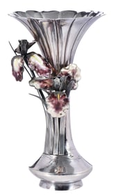 Japanese Silver and Enamel Trumpet Vase
