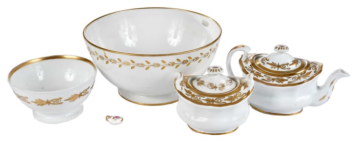 Tucker Porcelain Four Piece Tea Service and Scent Bottle