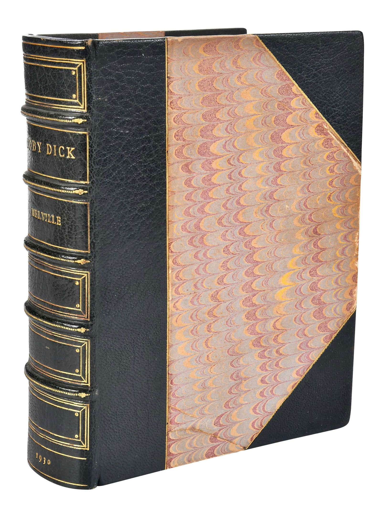 Moby Dick by Herman Melville, Illustrated by Rockwell Kent: New York: Random House, 1930, rebound in signed Sangorski and Sutcliffe binding, three quarter navy over marbled boards, teg Provenance: Michael L. Laughlin Estate, Aiken, South Carolina