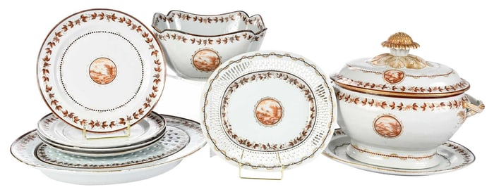 Nine Piece Chinese Export Sepia Porcelain Service