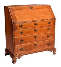 New England Chippendale Tiger Maple Desk