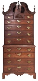 New England Chippendale Fan Carved Chest on Chest
