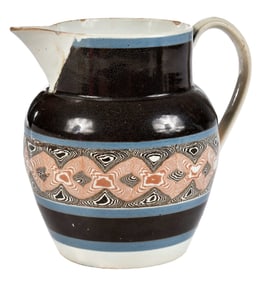 Rare Mochaware "Marquetry" Inlaid Earthenware Pitcher