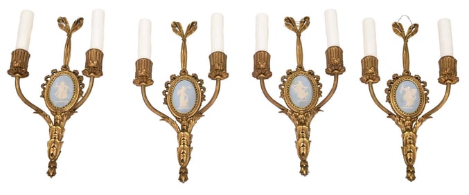 Four Caldwell & Co. Gilt Bronze and Jasperware Wall Sconces