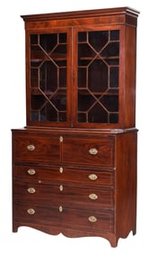 American Federal Inlaid Figured Mahogany Secretary Bookcase