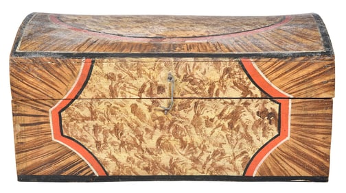 Small Folk Art Dome Lidded Table Box in Vivid Grain Paint