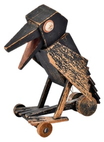 Carved and Painted Wood Crow Pull Toy, Attributed to Dux Toy Company