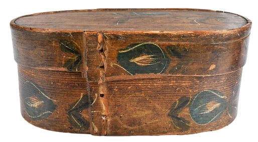 Paint Decorated Folk Art Lidded Bentwood Box