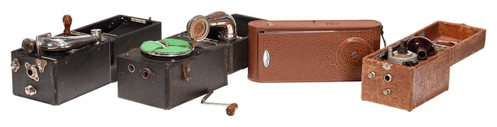 Four Portable "Cameraphone" Gramophones with 20 Records